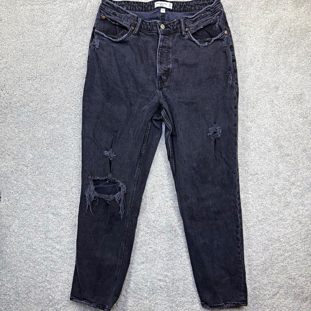 Abercrombie & Fitch Curve Love The Dad High Rise Distressed Black Jeans 32/14L
